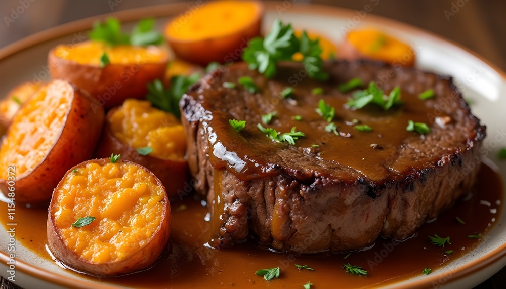 Beef Pot Roast with Cider Gravy and Caramelized Maple Sweet Potatoes Beef Pot Roast with Cider Gravy and Caramelized Maple Sweet Potatoes