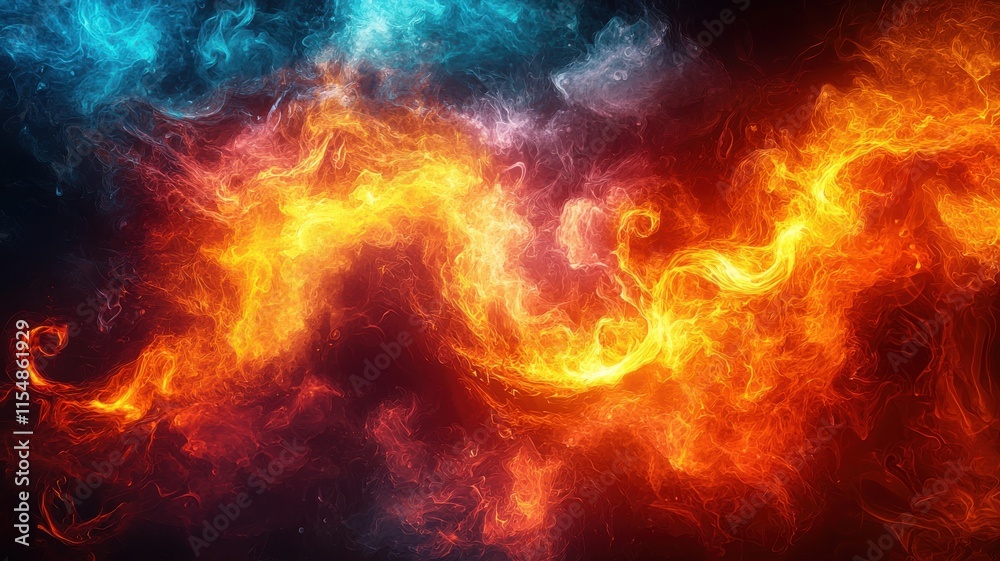 Fototapeta premium Abstract Art Concept, A vibrant, abstract depiction of swirling flames in orange and blue, creating a dynamic and energetic visual effect.