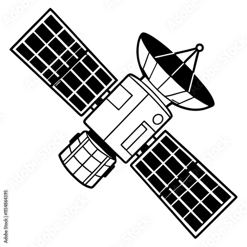 Black and White Spacecraft Graphic for Orbital and Science Designs"