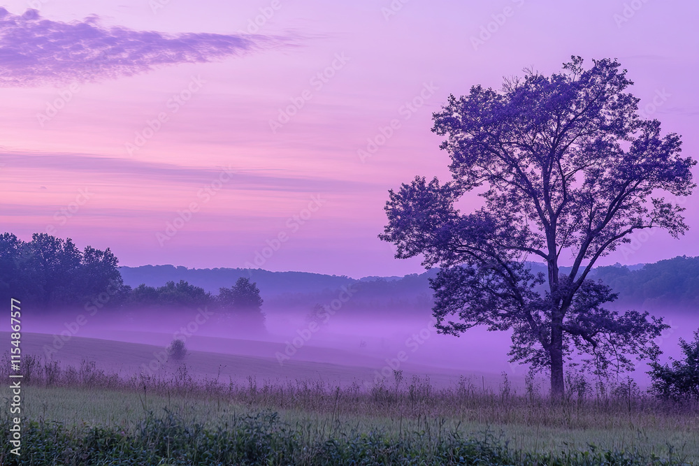 Lavender-hued sky at dawn, giving a serene and tranquil feel Lavender-hued sky at dawn, giving a serene and tranquil feel