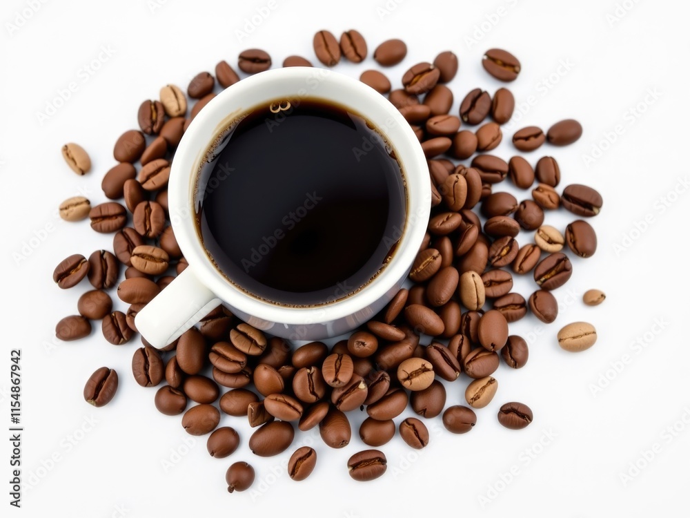 Obraz premium Aromatic Coffee Cup Surrounded by Roasted Beans