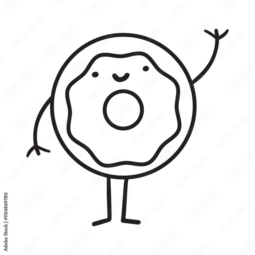 Cute donut. Smiling character. Outline design. Illustration on white background. Cute donut. Smiling character. Outline design. Illustration on white background.