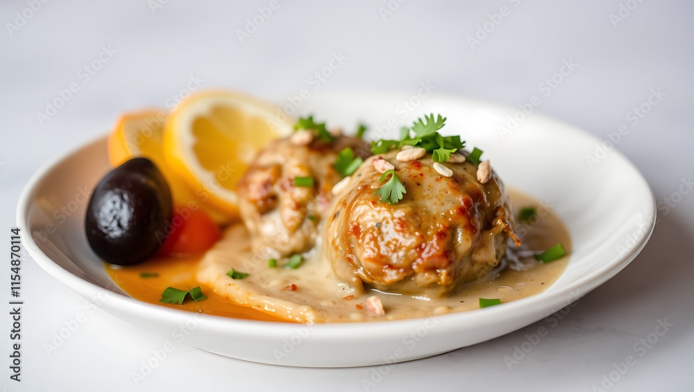 Closeup of meatballs and spaghetti with tomato sauce dish, a classic Italian meal Closeup of meatballs and spaghetti with tomato sauce dish, a classic Italian meal