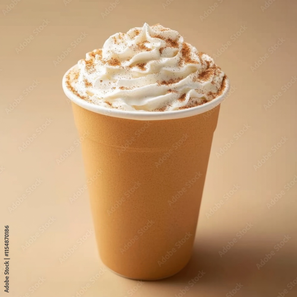 Creamy pumpkin spice latte in a cup. Featuring whipped cream and cinnamon Creamy pumpkin spice latte in a cup. Featuring whipped cream and cinnamon