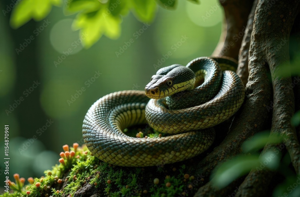 Fototapeta premium Majestic Wood Snake in Forest Serenity