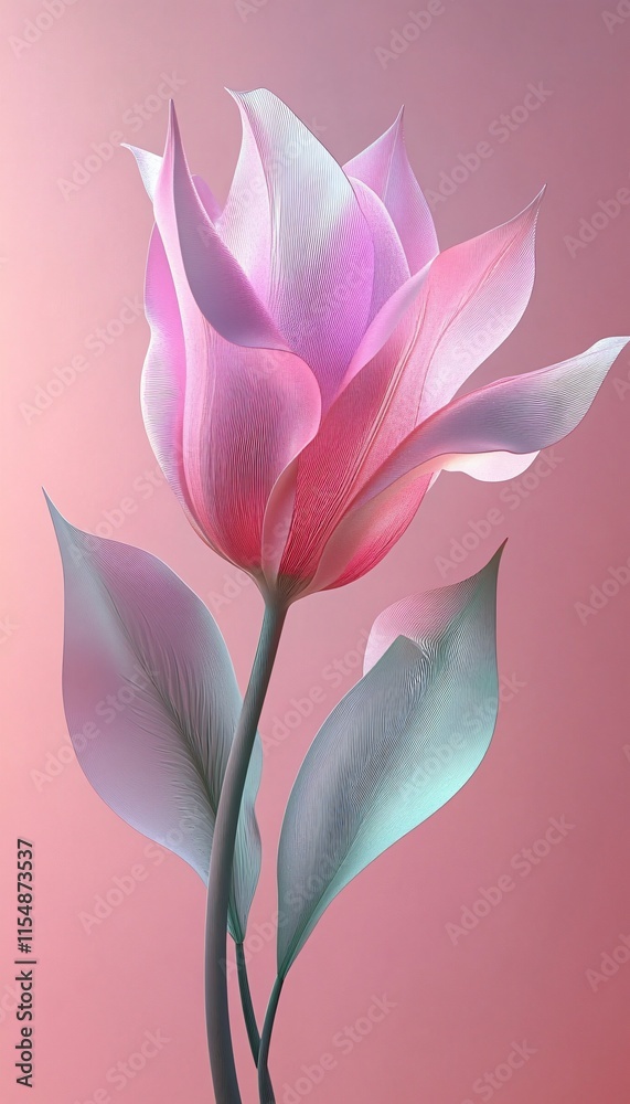 Obraz premium Elegant Pink and Lilac Floral Art with Delicate Leaf Details