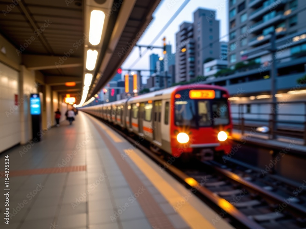 Urban Train Station Platform Cityscape Blurred Background Urban Train Station Platform Cityscape Blurred Background