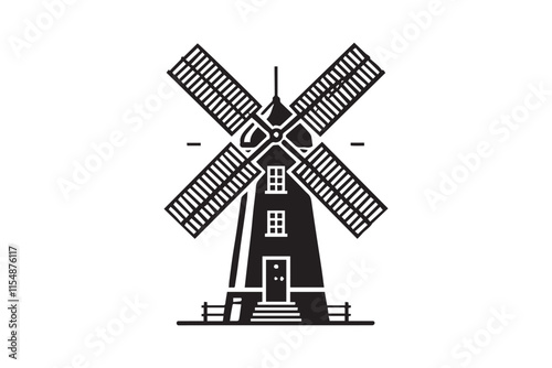 simple black an white windmill vector silhouette isolated on a white background