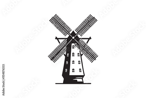 simple black an white windmill vector silhouette isolated on a white background