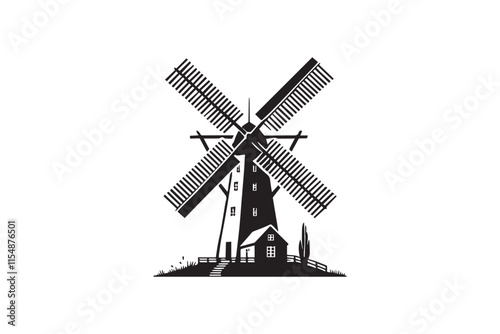 simple black an white windmill vector silhouette isolated on a white background