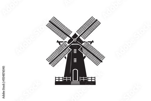 simple black an white windmill vector silhouette isolated on a white background
