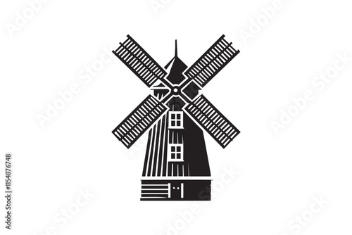 simple black an white windmill vector silhouette isolated on a white background photo