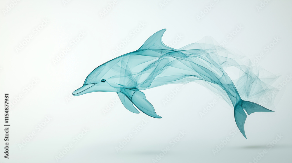 Fototapeta premium Ethereal Dolphin: A mesmerizing and abstract representation of a dolphin, rendered in wispy, ethereal lines of blue, evokes a sense of grace, freedom, and the ocean's mystique. 