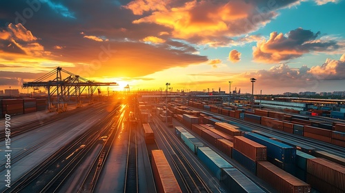 Wallpaper Mural Sunset over a busy port. Concept of global trade and logistics. Torontodigital.ca