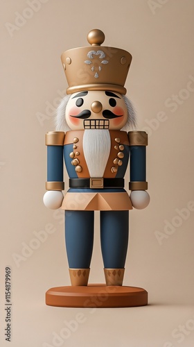 Colorful Blue Wooden Nutcracker Toy, wooden toy soldier guard, with Cheerful Facial Features