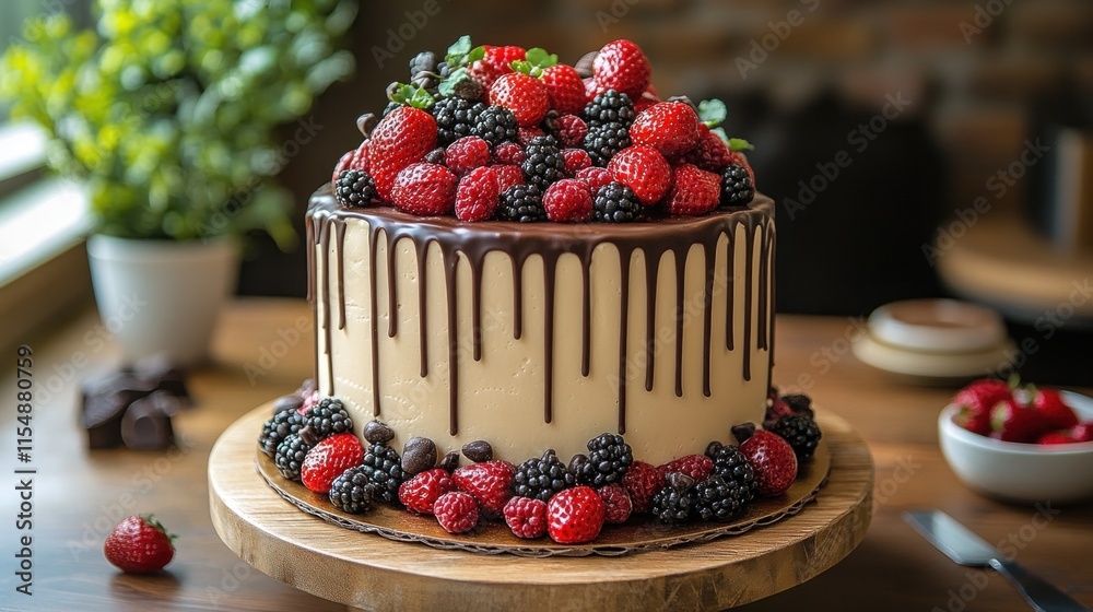 Chocolate cake topped with fresh berries. Chocolate cake topped with fresh berries.