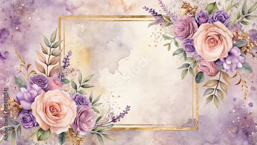 Elegant Watercolor Floral Frame with Soft Hues and Gold Accents