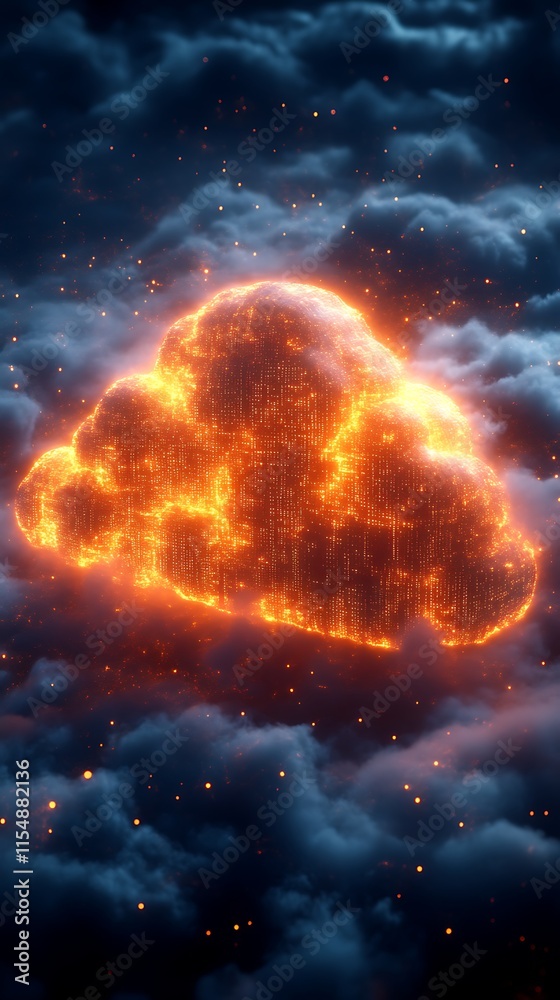Obraz premium Fiery cloud in dark stormy sky.