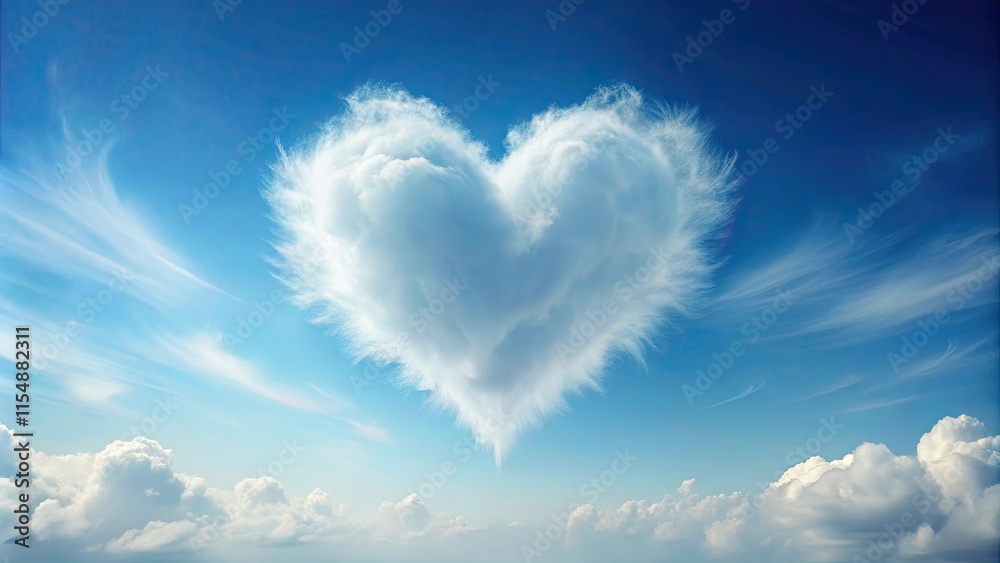 Heart-shaped cloud formation in a vibrant blue sky with wispy cirrus clouds Heart-shaped cloud formation in a vibrant blue sky with wispy cirrus clouds