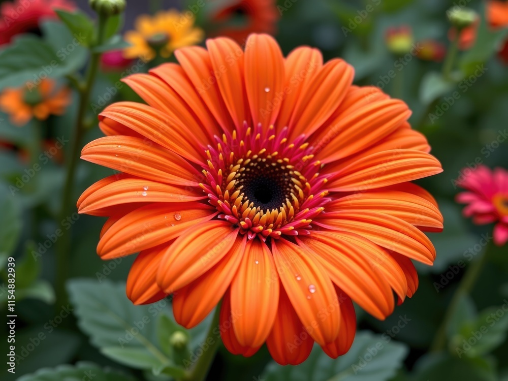 Vibrant Orange Gerbera Daisy Flower Bloom in Garden Vibrant Orange Gerbera Daisy Flower Bloom in Garden