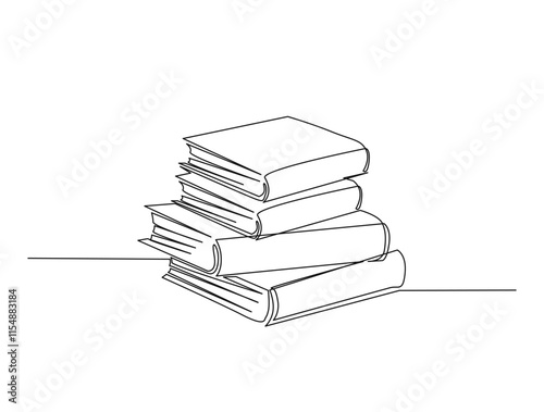 Continuous one line drawing stack of books. Education books line art vector illustration, education concept.  Editable stroke.