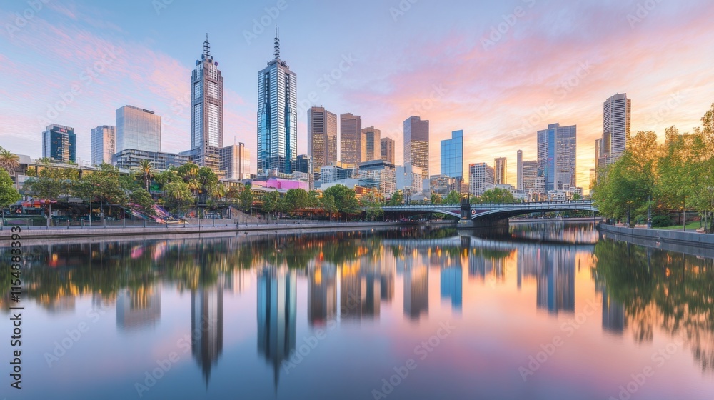 Golden Sunset Over City Skyline with Soft Lighting Golden Sunset Over City Skyline with Soft Lighting