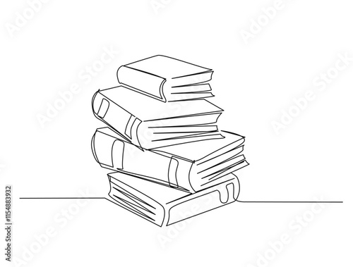 Continuous one line drawing stack of books. Education books line art vector illustration, education concept.  Editable stroke.