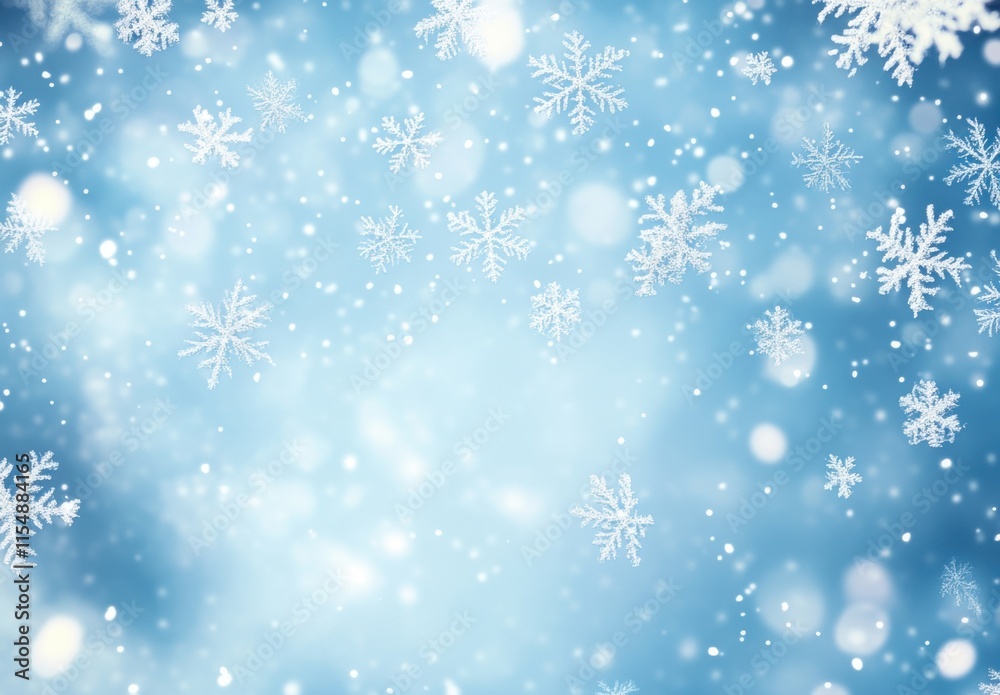 Beautiful winter background with soft snowflakes falling gently amidst a dreamy blue backdrop, creating a serene and tranquil atmosphere perfect for seasonal imagery. Beautiful winter background with soft snowflakes falling gently amidst a dreamy blue backdrop, creating a serene and tranquil atmosphere perfect for seasonal imagery.