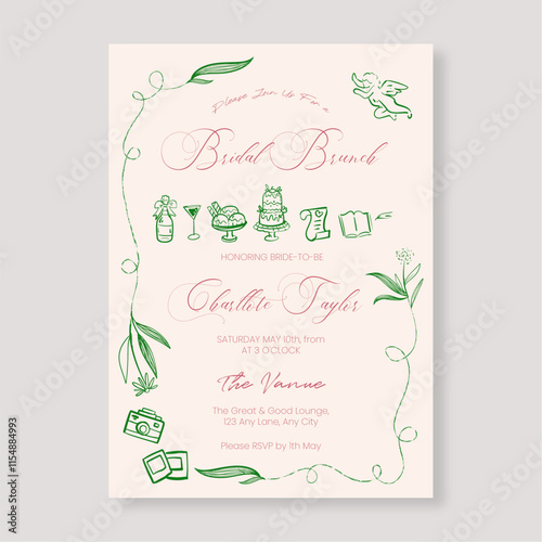 Bridal Brunch Invitation Minimalist Whimsical Design Perfect for Pre-Wedding Events