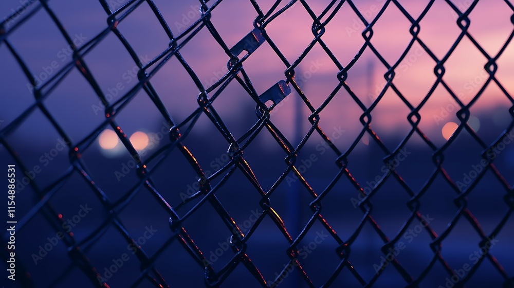 Silhouette of chain link fence at sunset. Selective focus Silhouette of chain link fence at sunset. Selective focus
