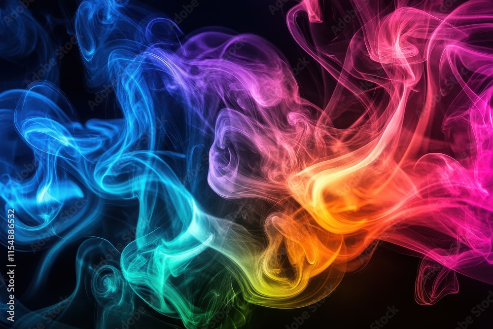 Vibrant Colorful Neon Smoke Swirling Against a Black Background for Dynamic Artwork Vibrant Colorful Neon Smoke Swirling Against a Black Background for Dynamic Artwork