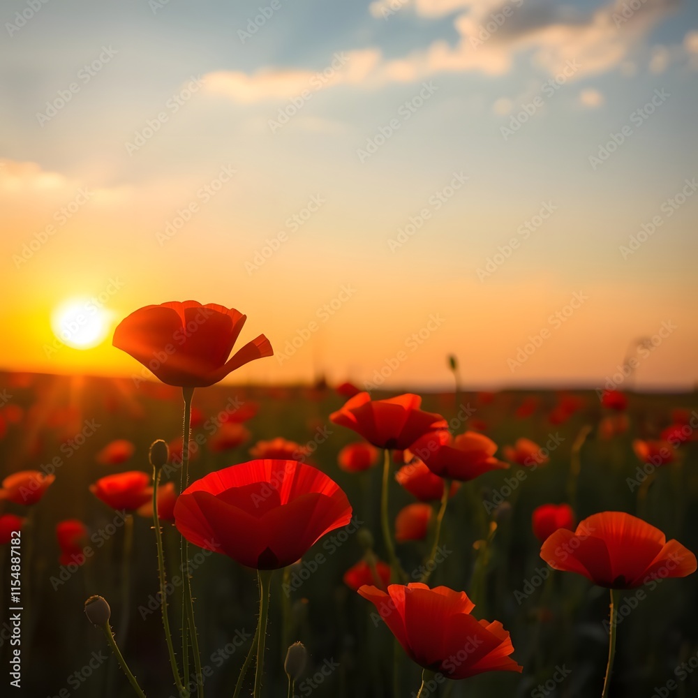 Fototapeta premium Poppy Field Sunset