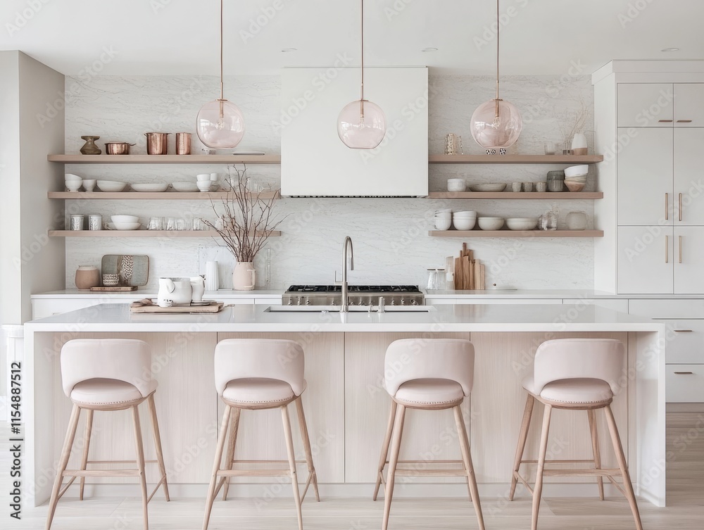 Fototapeta premium Modern Minimalist Kitchen Island Design With Neutral Tones