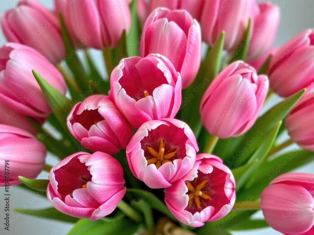 Obraz premium Pink Tulips Bouquet Spring Flowers Floral Arrangement Closeup