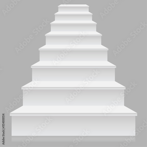 White stairs front view. Blank mockup for platform or podium
