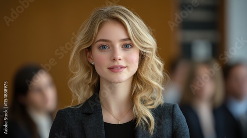 Free Download A blonde woman with a necklace and a black jacket is smiling at the camera. Generative AI - GFXLoad