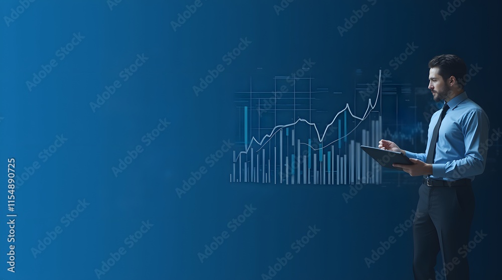 Businessman illustrates growth graph and analyzes financial data for strategic business planning and investment progress on a blue background
Businessman illustrates growth graph and analyzes financial data for strategic business planning and investment progress on a blue background
