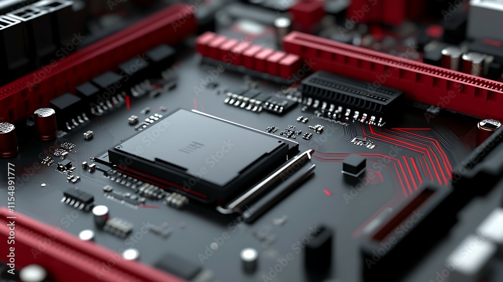 Close up rendering of a computer main board Close up rendering of a computer main board