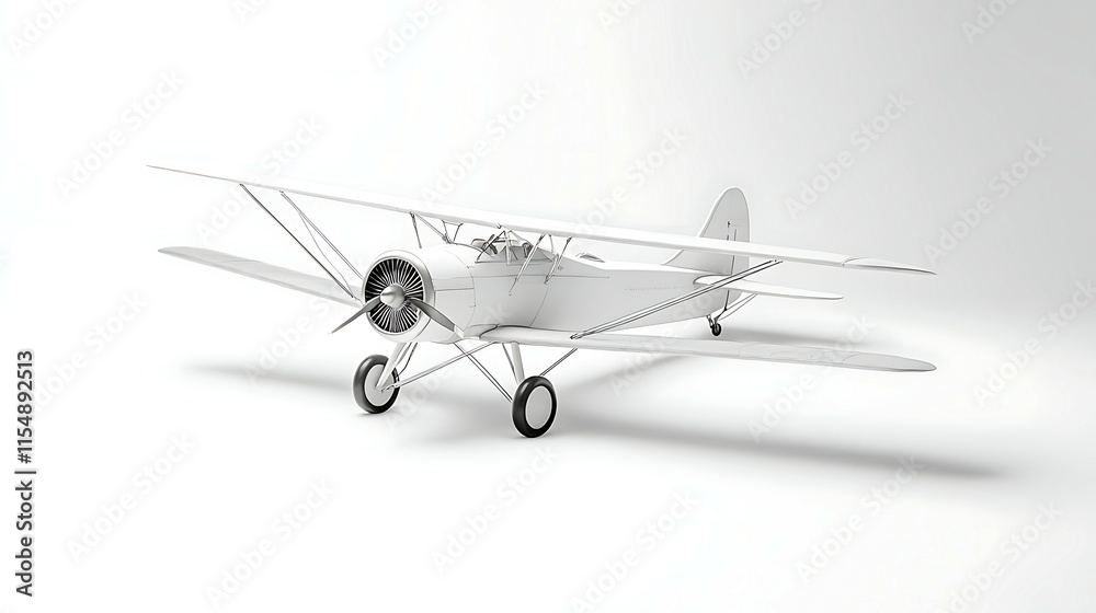 Fototapeta premium A vintage airplane isolated on a white background with shadow.