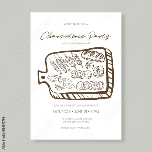 Charcuterie Party Invitation Minimalist Whimsical Design Editable Template for Events