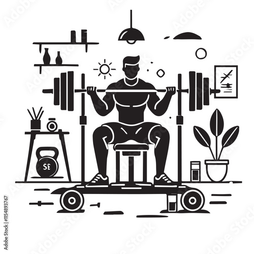 
Strong Smiling Man Doing Bench Press Exercise Cartoon Vector Illustration
