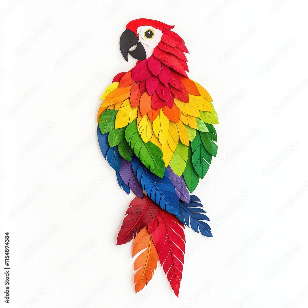 Obraz premium Colorful Papercraft Representation of a Parrot Showcasing Vibrant Feathers with Artistic Detailing, Perfect for Nature and Art Enthusiasts Looking for Creative Visuals, whimsical pirate parrot