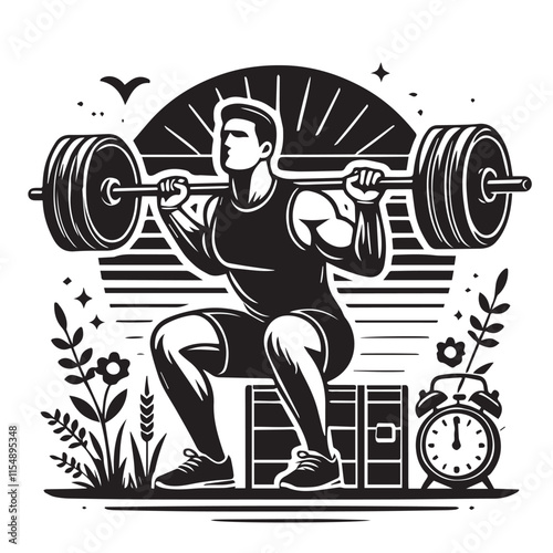 
Strong Smiling Man Doing Bench Press Exercise Cartoon Vector Illustration
