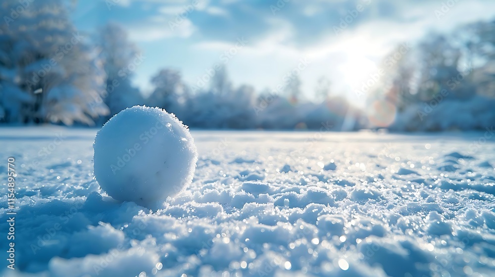 Close-up of a perfectly formed snowball in a snowy landscape at sunset. Close-up of a perfectly formed snowball in a snowy landscape at sunset.