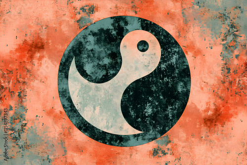 Abstract Yin Yang symbol on a grunge textured background. Perfect for meditation, balance, and harmony concepts. photo