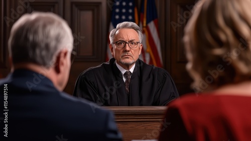 Clash and Impact Concept, Intense Courtroom Scene with Two Lawyers Engaged in a Dramatic Legal Battle Before the Judge