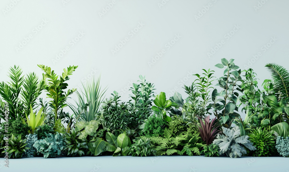 custom made wallpaper toronto digitalLush greenery featuring a variety of plants arranged in a row against a light background, creating a vibrant and natural aesthetic.