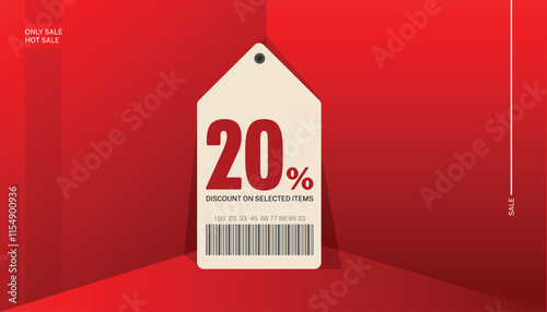 Sale 20% Tag vector illustration background, sales promotion, red sale tag, buy, cheap, and purchase.