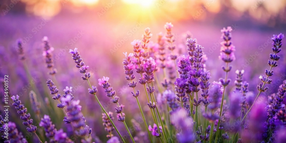 Golden Hour Lavender Field A Vibrant Display of Purple Blossoms Basking in the Warm Sunset Light