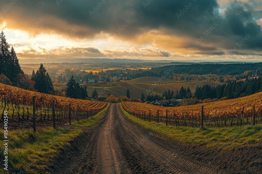 Naklejka premium Stunning Vineyard Views in Dundee, Oregon During Fall Season for Scenic Projects